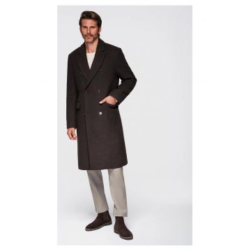 Palton cu doua randuri de nasturi din amestec de lana  OM-COWC-0133 - Maro inchis