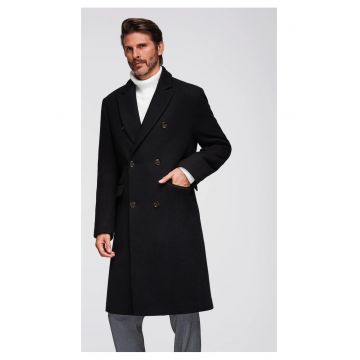 Palton cu doua randuri de nasturi din amestec de lana  OM-COWC-0133 - Negru