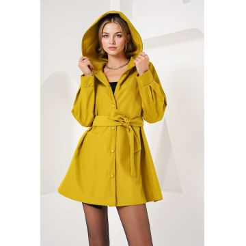 Palton dama HiCCUP - cu gluga - croiala lejera - poliester - galben