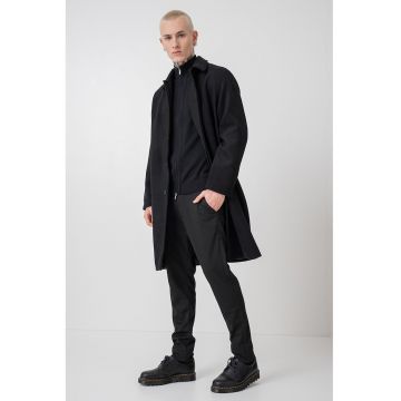 Palton din amestec de lana cu guler clasic - Negru