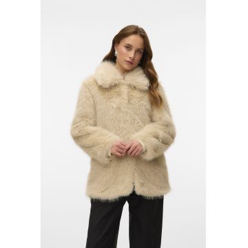 Palton din blana sintetica - Alb fildes