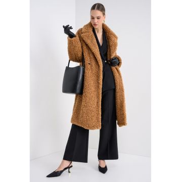 Palton lung boucle supradimensionat - Caramel
