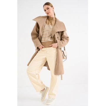 Palton supradimensionat cu model uni - Bej