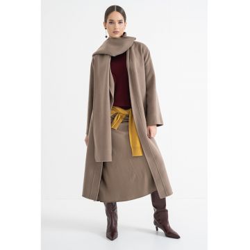 Trenci lung din amestec de lana cu fular circular atasat