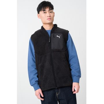 Vesta din fleece cu buzunar pe piept si logo