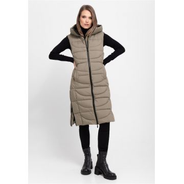 Vesta lunga matlasata cu gluga  V-Java - dama - bej