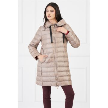 Geaca Dalia bej cu gluga si buzunare ascunse