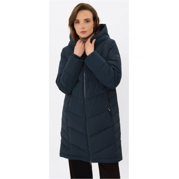 Geacă de iarnă matlasată -  glugă - bleumarin