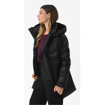 Geaca de iarna midi matlasata - guler inalt cu gluga - pentru femei -  J-Kali - Neagra