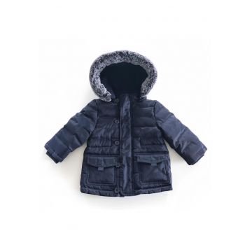 Geaca de iarna pentru copii  din puf - cu gluga - bleumarin