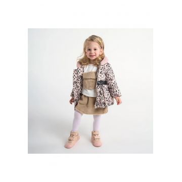 Geaca groasa cu blanita - cu gluga si curea in talie -  - Baby - Bej - Animal Print - pentru fetite