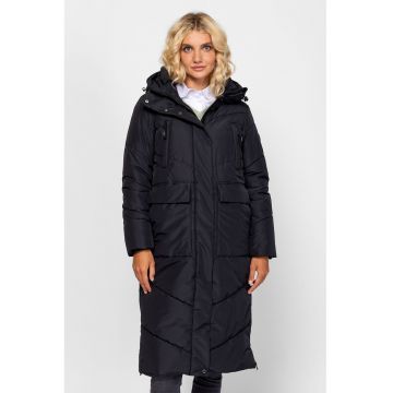 Geaca lunga cu vatelina si gluga