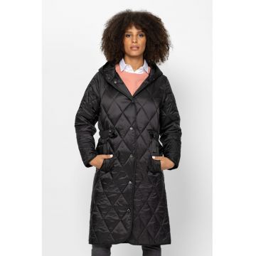 Geaca lunga matlasata cu snur in talie