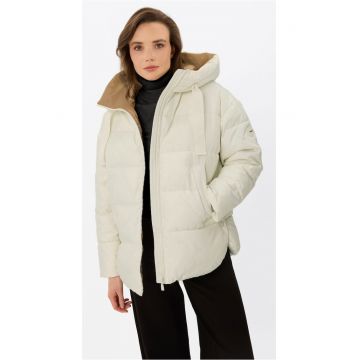 Geaca supradimensionata matlasata cu gluga - dama -  J-Laveo - Crem Geaca supradimensionata matlasata cu gluga - dama -  J-Laveo - Crem