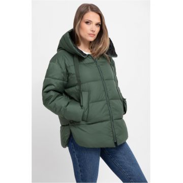 Geaca supradimensionata matlasata cu gluga - dama -  J-Laveo - Verde