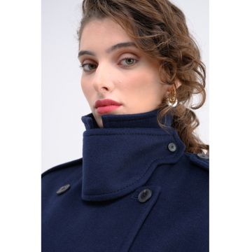 Haina petrecuta de lana - cu doua randuri de nasturi - Bleumarin