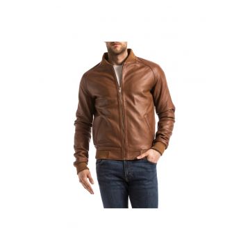 Jacheta biker barbati  EZE - Piele - Maro