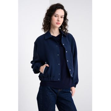 Jacheta-camasa crop cu capse - Albastru indigo