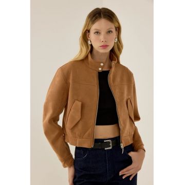 Jacheta crop cu fermoar