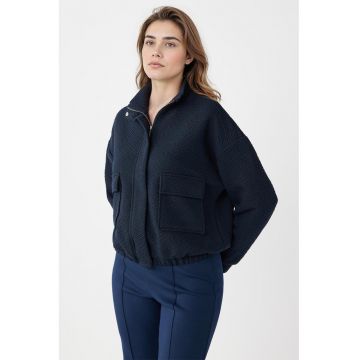 Jacheta cu fermoar si maneci cazute - Albastru ultramarin