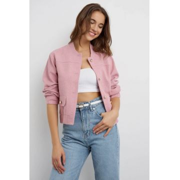 Jacheta dama -  Textil - Guler rotund - Roz