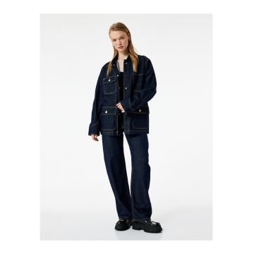 Jacheta din denim cu buzunare cu clapa