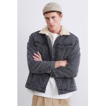Jacheta din denim cu captuseala din material teddy