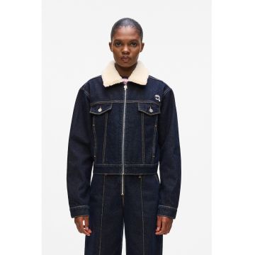 Jacheta din denim cu guler din material teddy