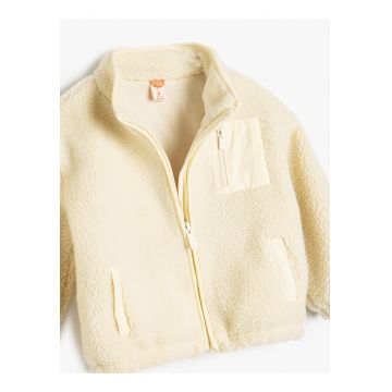 Jacheta din material teddy cu fermoar