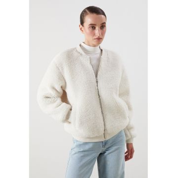 Jacheta din material teddy cu maneci cazute