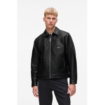 Jacheta din piele ecologica cu buzunar aplicat pe piept