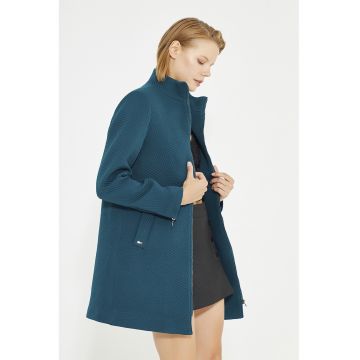 Palton cu guler scurt si fermoar - Verde persan