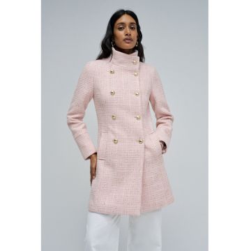 Palton din amestec de lana cu buzunare laterale - Roz pal