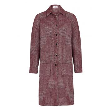 Palton din amestec de lana cu capse - Rosu/Alb