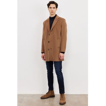 Palton din amestec de lana cu doi nasturi - Caramel