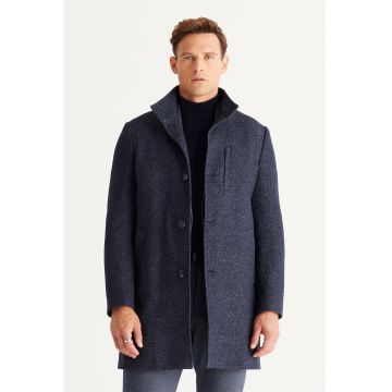 Palton din amestec de lana cu slit pe partea din spate - Albastru inchis