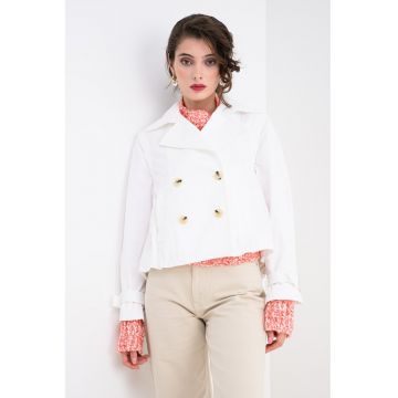 Trenci crop cu maneci detasabile - Alb