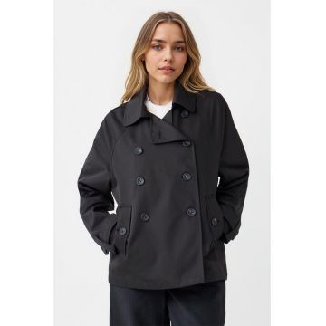 Trenci scurt cu buzunare laterale si doua randuri de nasturi - Negru