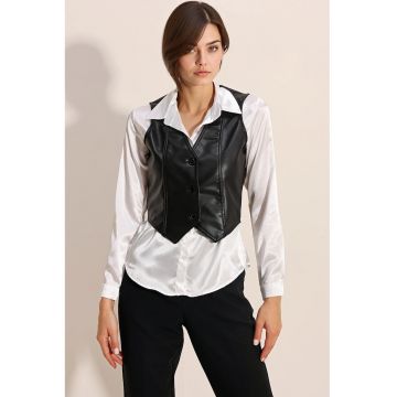Vesta HiCCUP din piele ecologica - decolteu in V - neagra - fara maneci