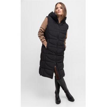 Vesta lunga matlasata cu gluga - fermoar - dama -  V-Java - neagra