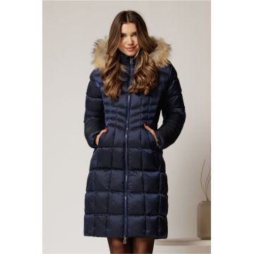 Geaca dama midi bleumarin cu gluga detsabila cu blanita