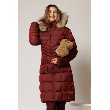 Geaca dama midi bordo cu gluga detsabila cu blanita