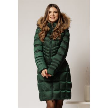 Geaca dama midi verde cu gluga detsabila cu blanita