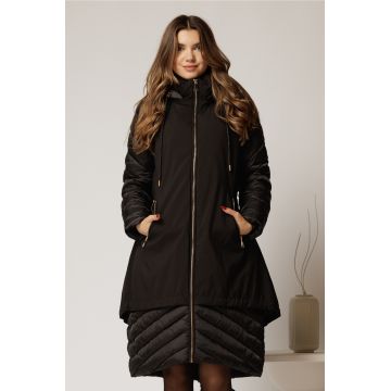 Geaca dama neagra croi lejer cu fermoar metalic auriu