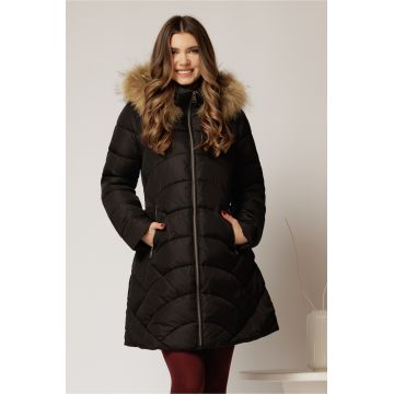 Geaca dama neagra cu croi drept si gluga detasabila