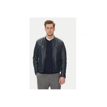 Geaca din piele barbati  ALON - Piele naturala - Bleumarin