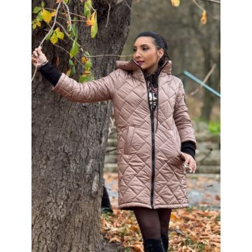 Geaca lunga cappuccino cu emblema