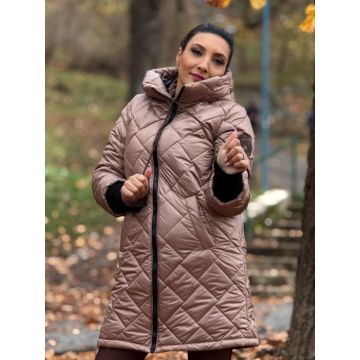 Geaca lunga cappuccino cu emblema