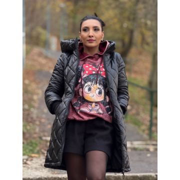 Geaca lunga neagra cu emblema