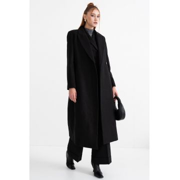 Haina din amestec de lana cu revere decupate - Negru stins